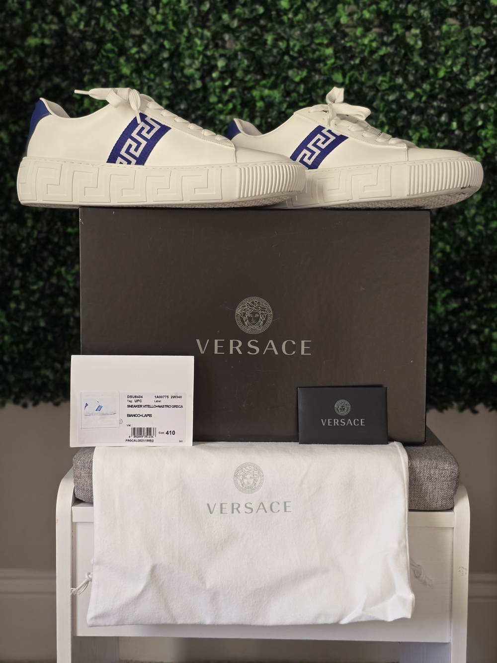 Versace White and Blue Greca Low-Top Sneakers - Picture 3 of 4